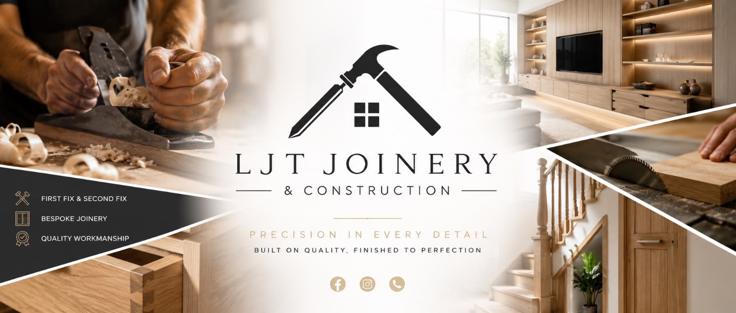 LJT Joinery and Construction. First fix and second fix, bespoke joinery and quality workmanship, shown alongside crafted timber and bespoke interiors.